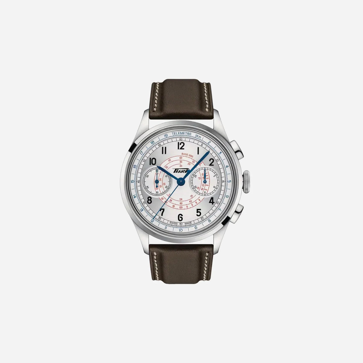 Tissot Telemeter 1938 Silver Dial 42mm Brown Leather Strap Automatic Chronograph Watch