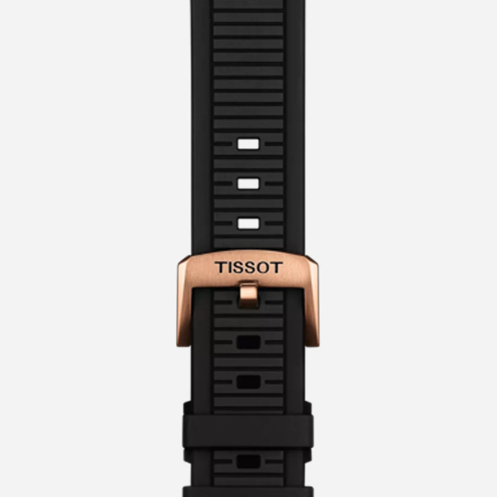 Tissot T-Race Powermatic 80 41mm Rose Gold PVD Case Black Dial Black Silicone Strap