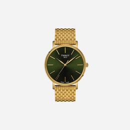 Tissot Everytime Green Dial 40mm Yellow Gold PVD Stainless Steel Bracelet Quartz Watch