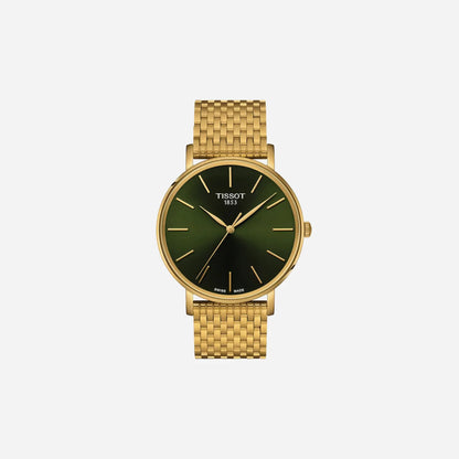 Tissot Everytime Green Dial 40mm Yellow Gold PVD Stainless Steel Bracelet Quartz Watch
