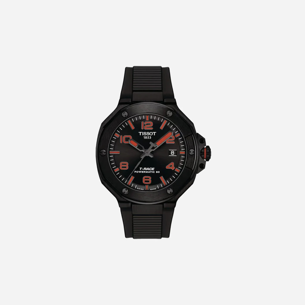 Tissot T-Race Powermatic 80 Automatic 41mm - Black PVD Case, Black Dial with Red Accents, Black Rubber Strap