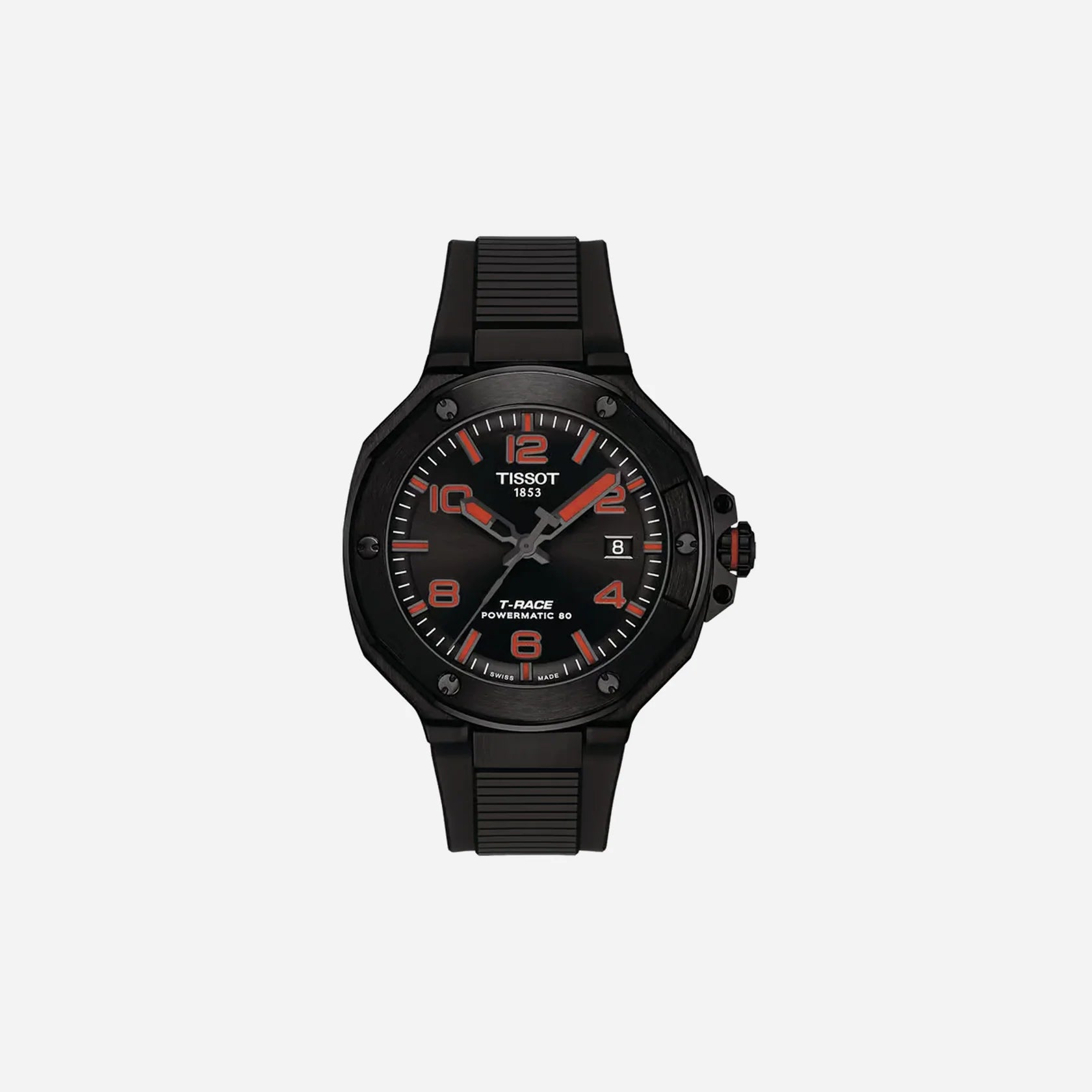 Tissot T-Race Powermatic 80 Automatic 41mm - Black PVD Case, Black Dial with Red Accents, Black Rubber Strap