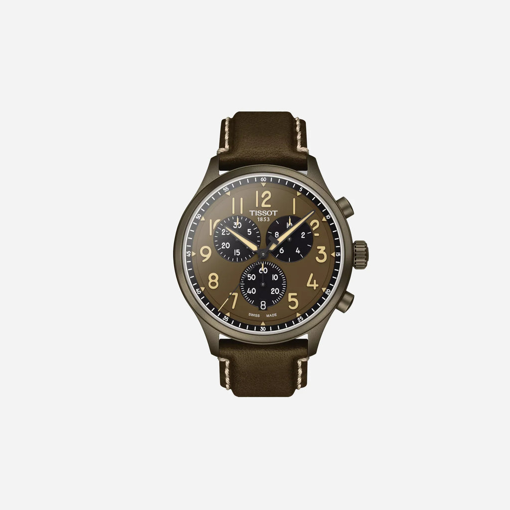 Tissot Chrono XL Khaki Dial Khaki Leather Strap 45mm