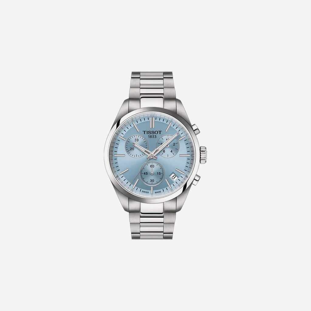 Tissot PR 100 Chronograph Ice Blue Dial Grey Stainless Steel Quartz Watch