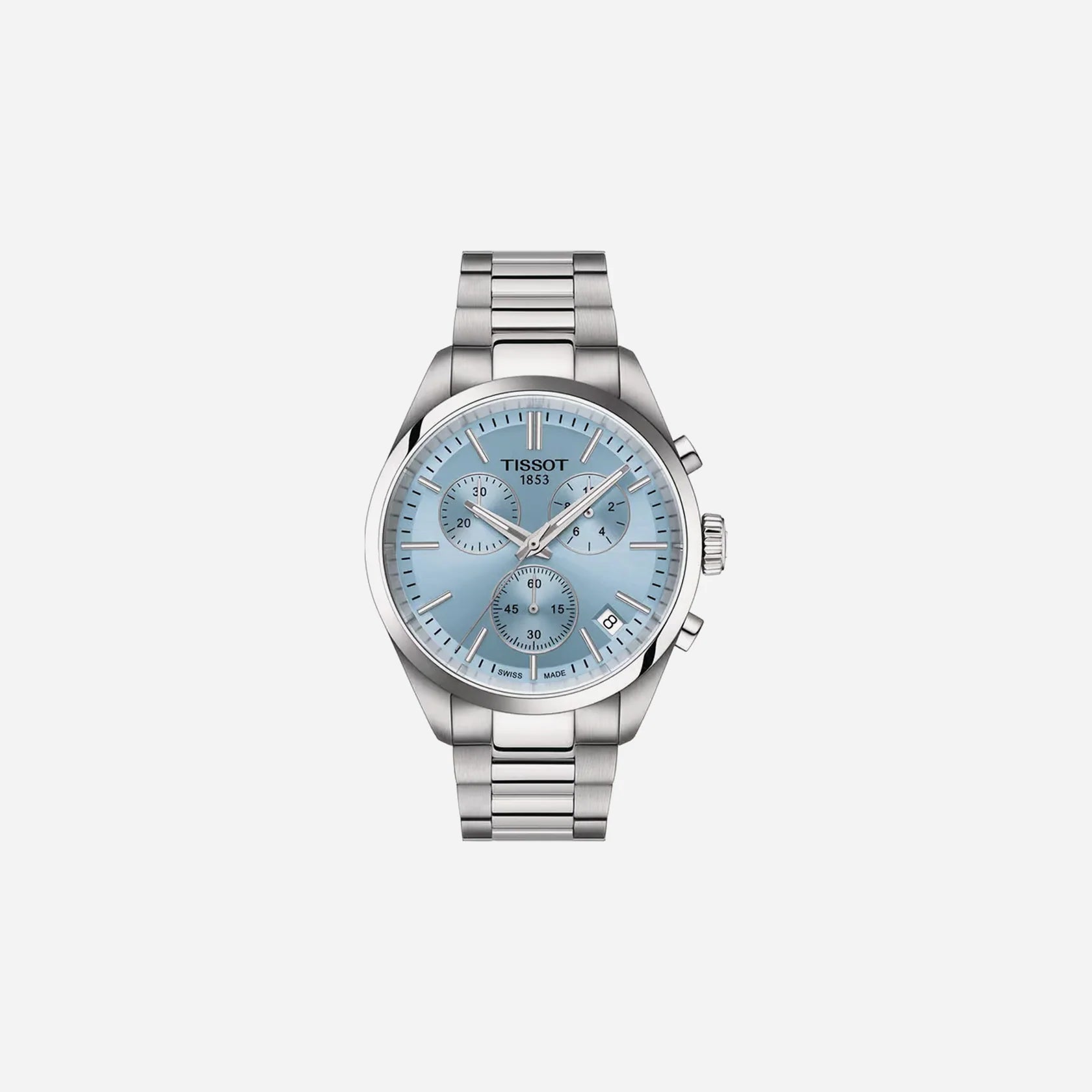 Tissot PR 100 Chronograph Ice Blue Dial Grey Stainless Steel Quartz Watch