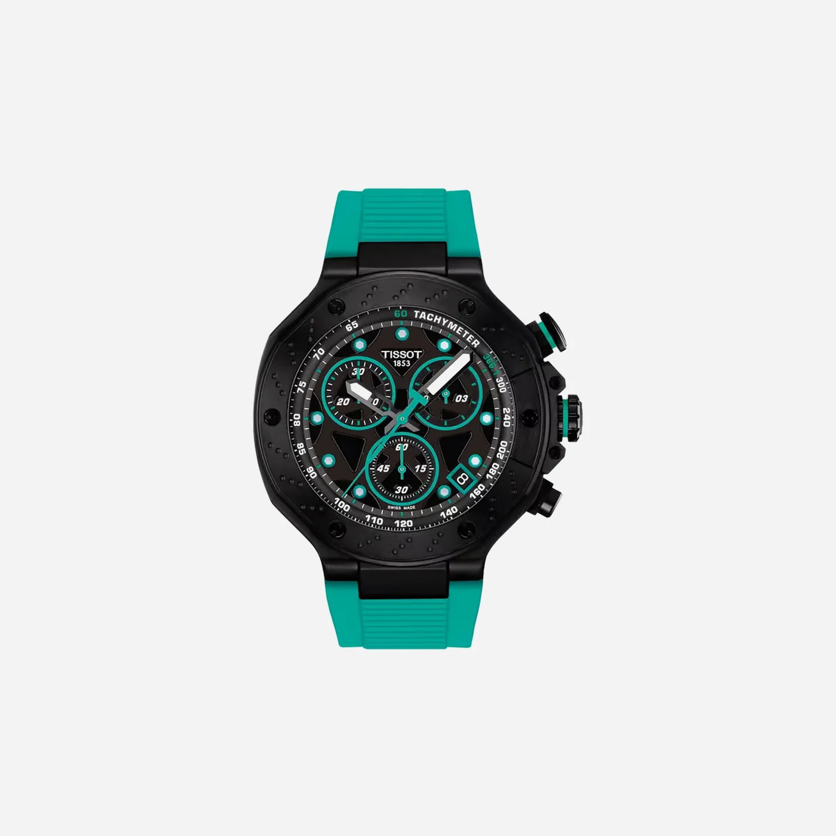 Tissot T-Race Green Silicone Strap Black Dial 45mm Quartz Chronograph Watch