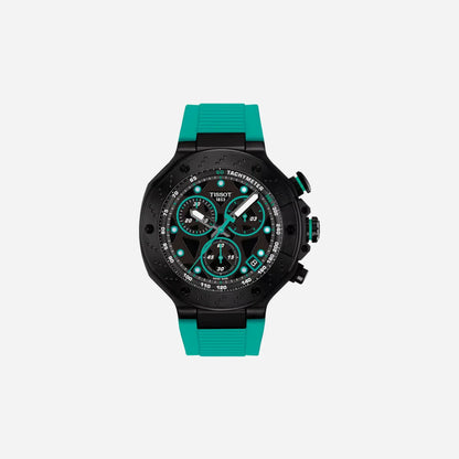 Tissot T-Race Green Silicone Strap Black Dial 45mm Quartz Chronograph Watch
