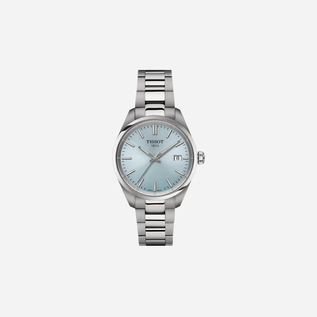 Tissot PR 100 Quartz Ice Blue Dial 34mm Grey Stainless Steel Bracelet Watch