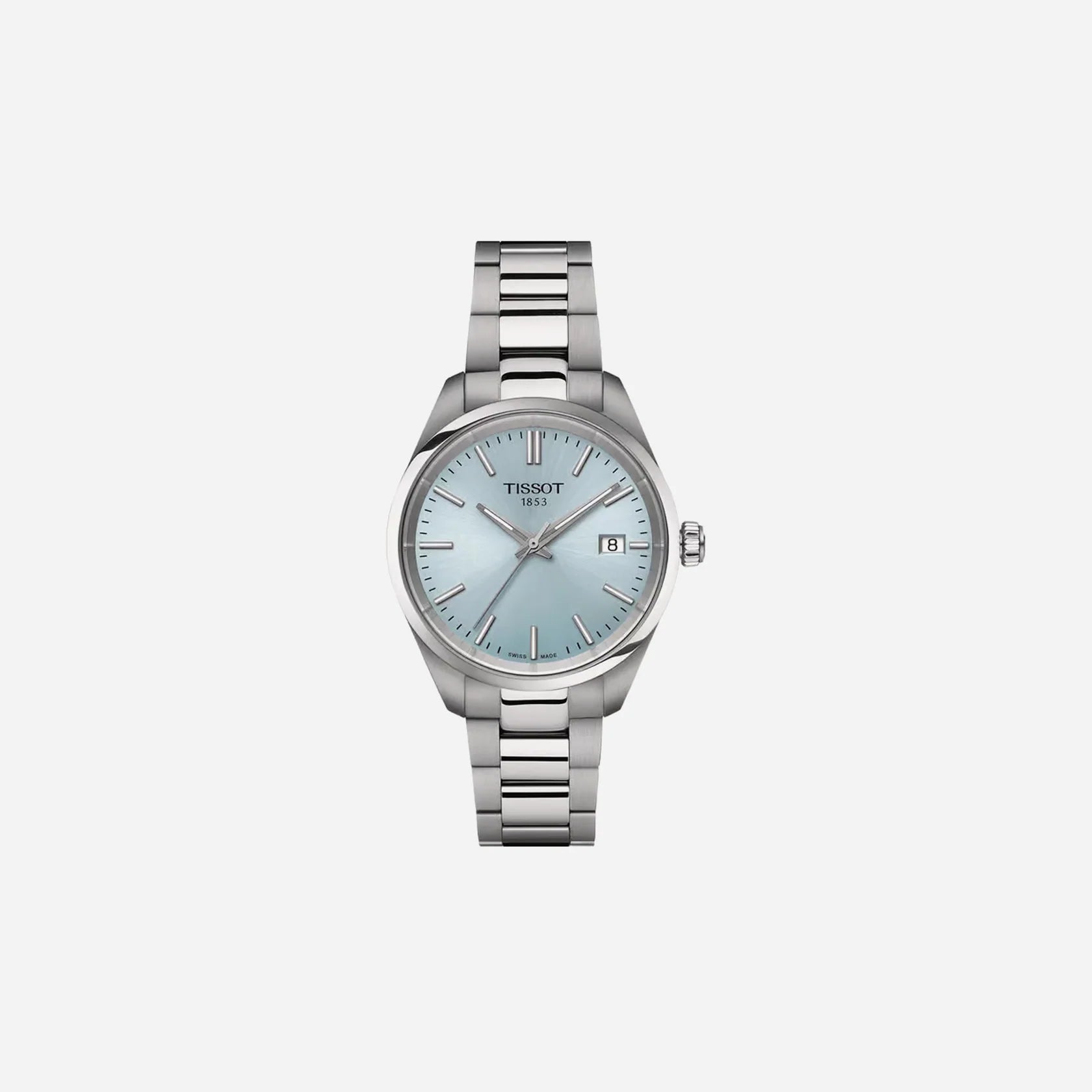 Tissot PR 100 Quartz Ice Blue Dial 34mm Grey Stainless Steel Bracelet Watch