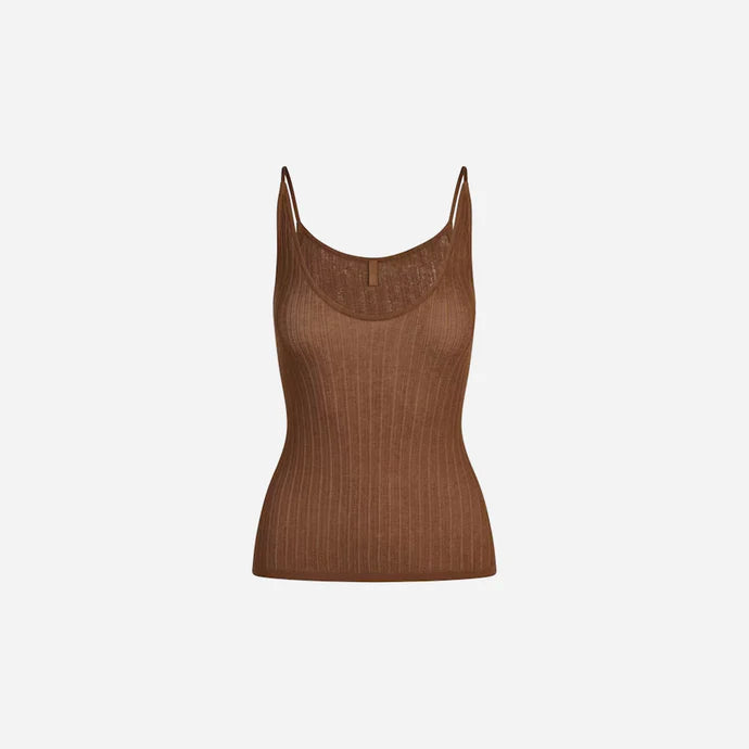 SKIMS Sheer Knit Plunge Tank Bison