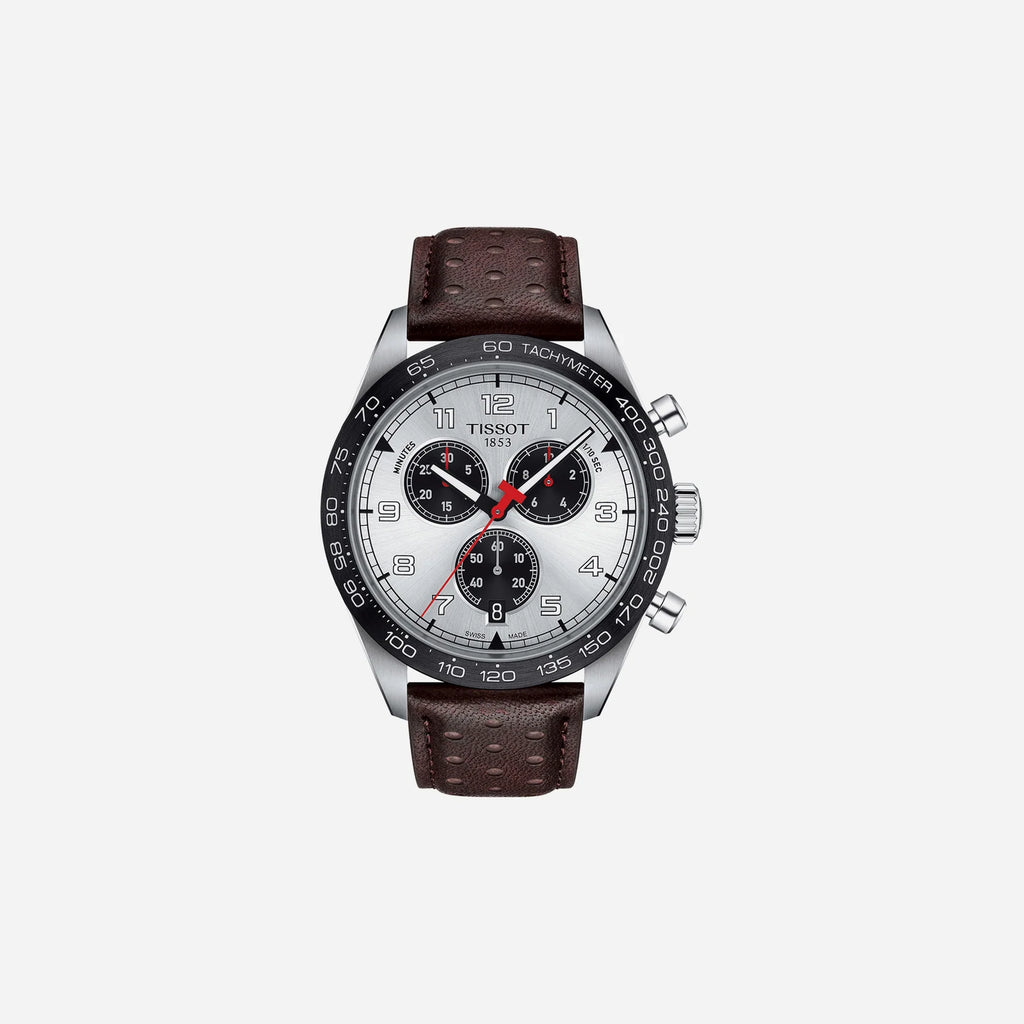 Tissot PRS 516 Chronograph Quartz Silver Dial 45mm Leather Strap