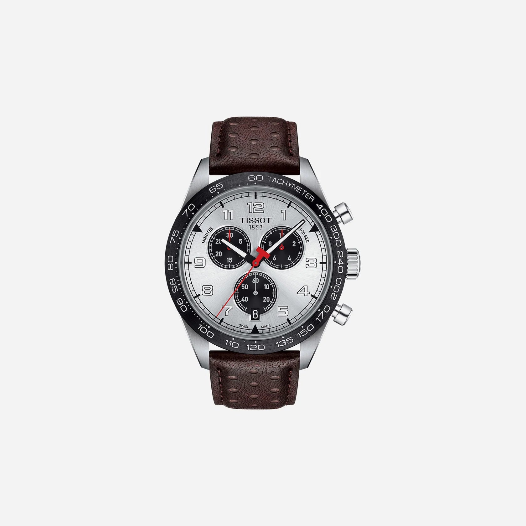 Tissot PRS 516 Chronograph Quartz Silver Dial 45mm Leather Strap