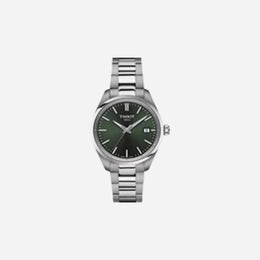 Tissot PR 100 Quartz 34mm Silver Dial Green Stainless Steel Bracelet Watch