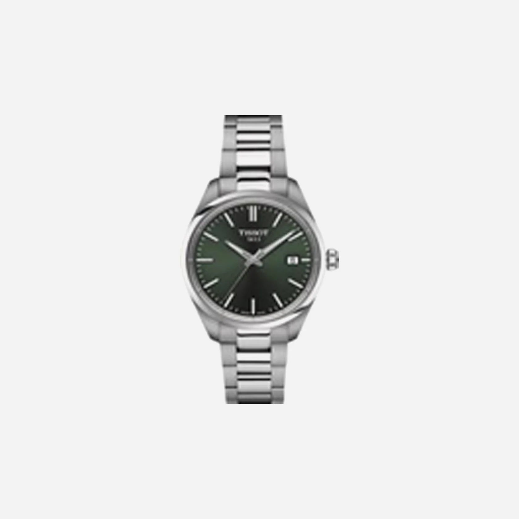 Tissot PR 100 Quartz 34mm Silver Dial Green Stainless Steel Bracelet Watch