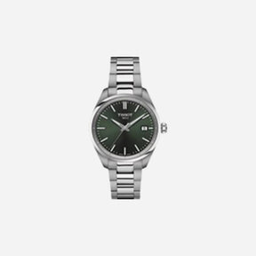 Tissot PR 100 Quartz 34mm Silver Dial Green Stainless Steel Bracelet Watch