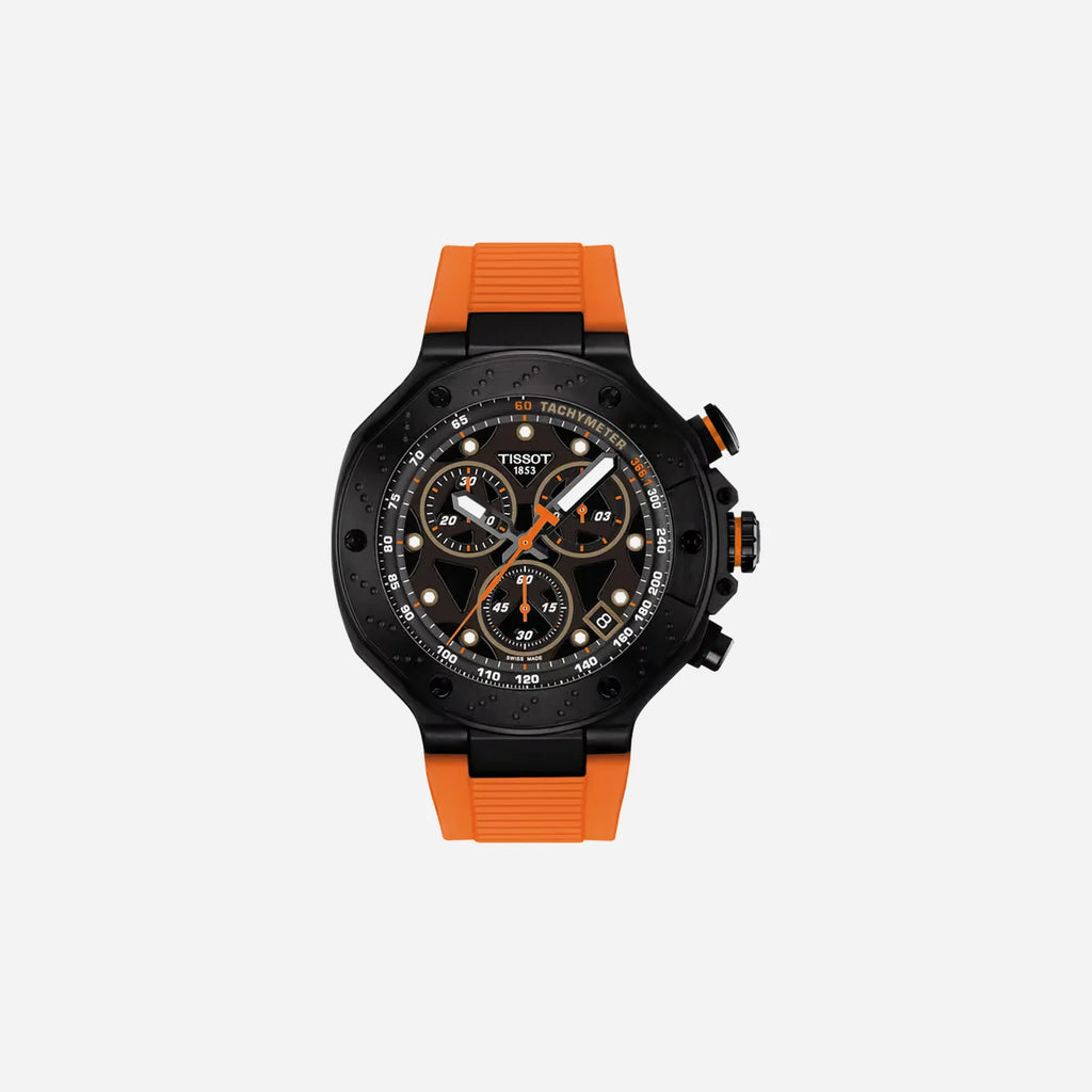 Tissot T-Race Orange Silicone Strap Black Dial 45mm Quartz Chronograph Watch