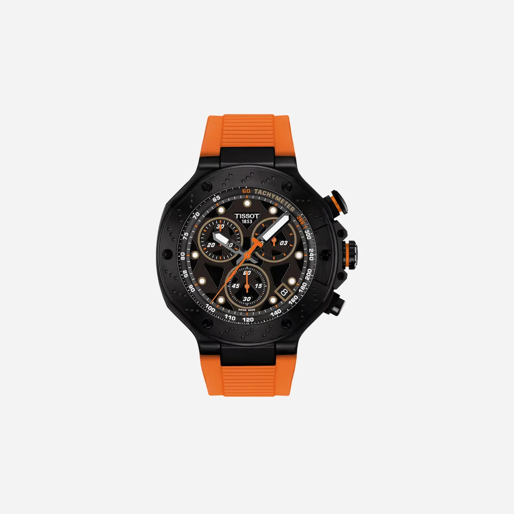 Tissot T-Race Orange Silicone Strap Black Dial 45mm Quartz Chronograph Watch