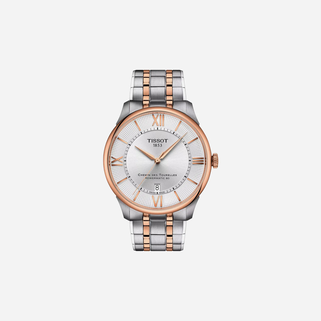 Tissot Chemin Des Tourelles Powermatic 80 42mm Silver Dial Stainless Steel & Rose Gold Watch