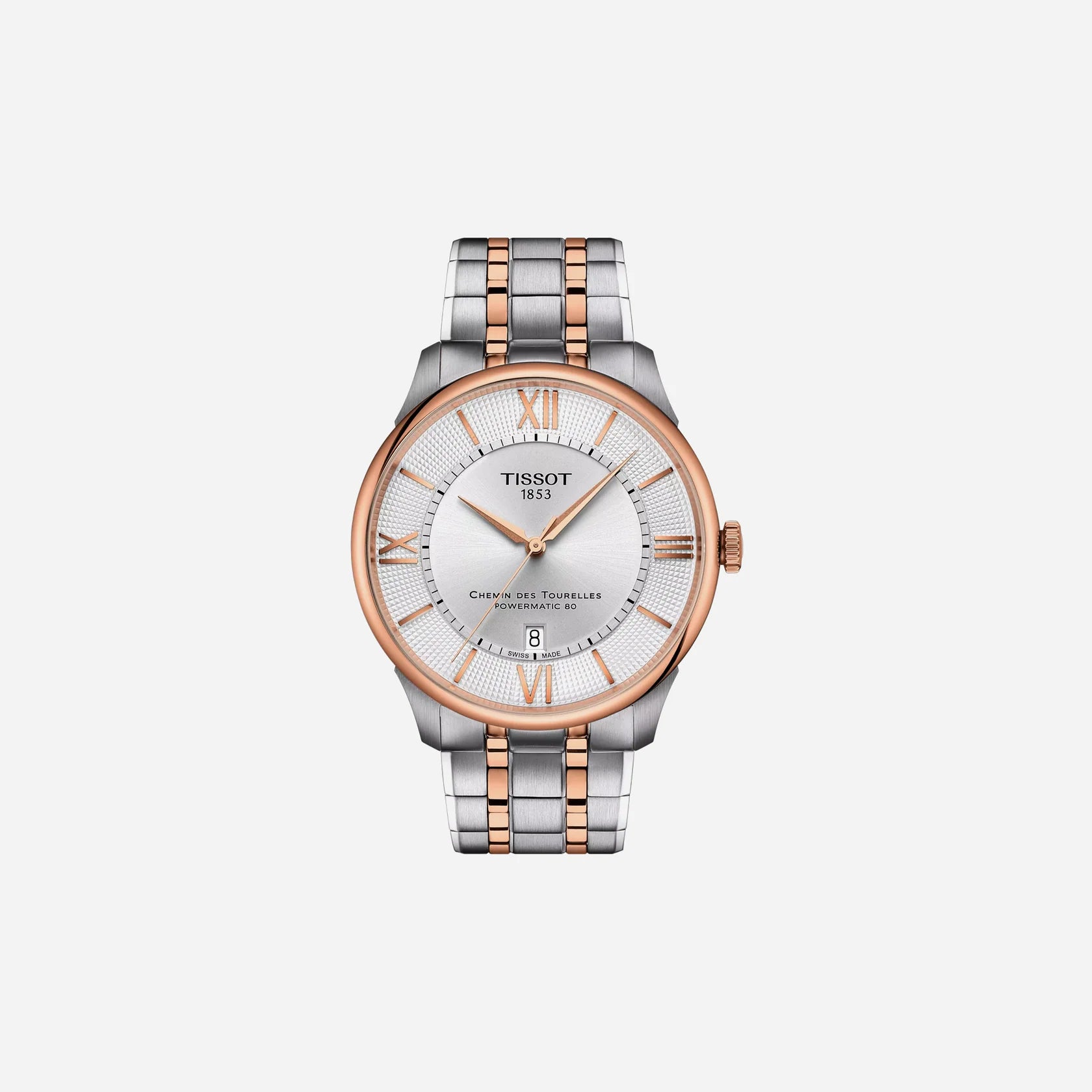 Tissot Chemin Des Tourelles Powermatic 80 42mm Silver Dial Stainless Steel & Rose Gold Watch