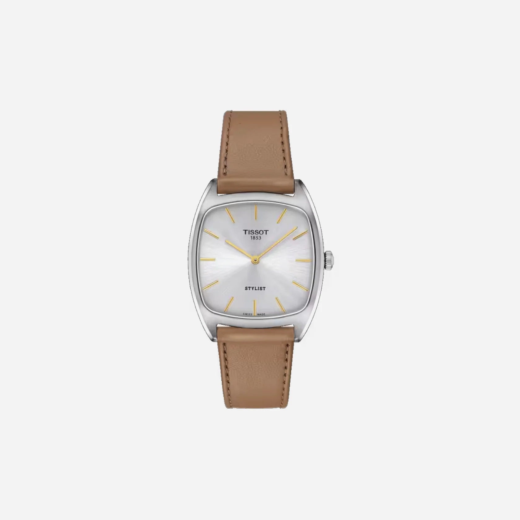 Tissot Stylist Silver 32mm Dial Light Brown Leather Strap Watch
