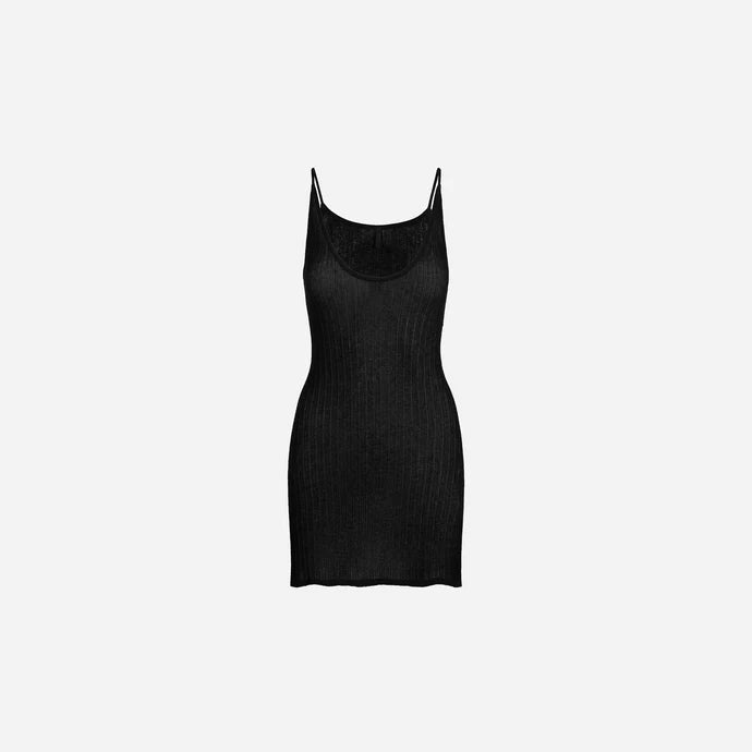 SKIMS Sheer Knit Mini Plunge Dress Onyx