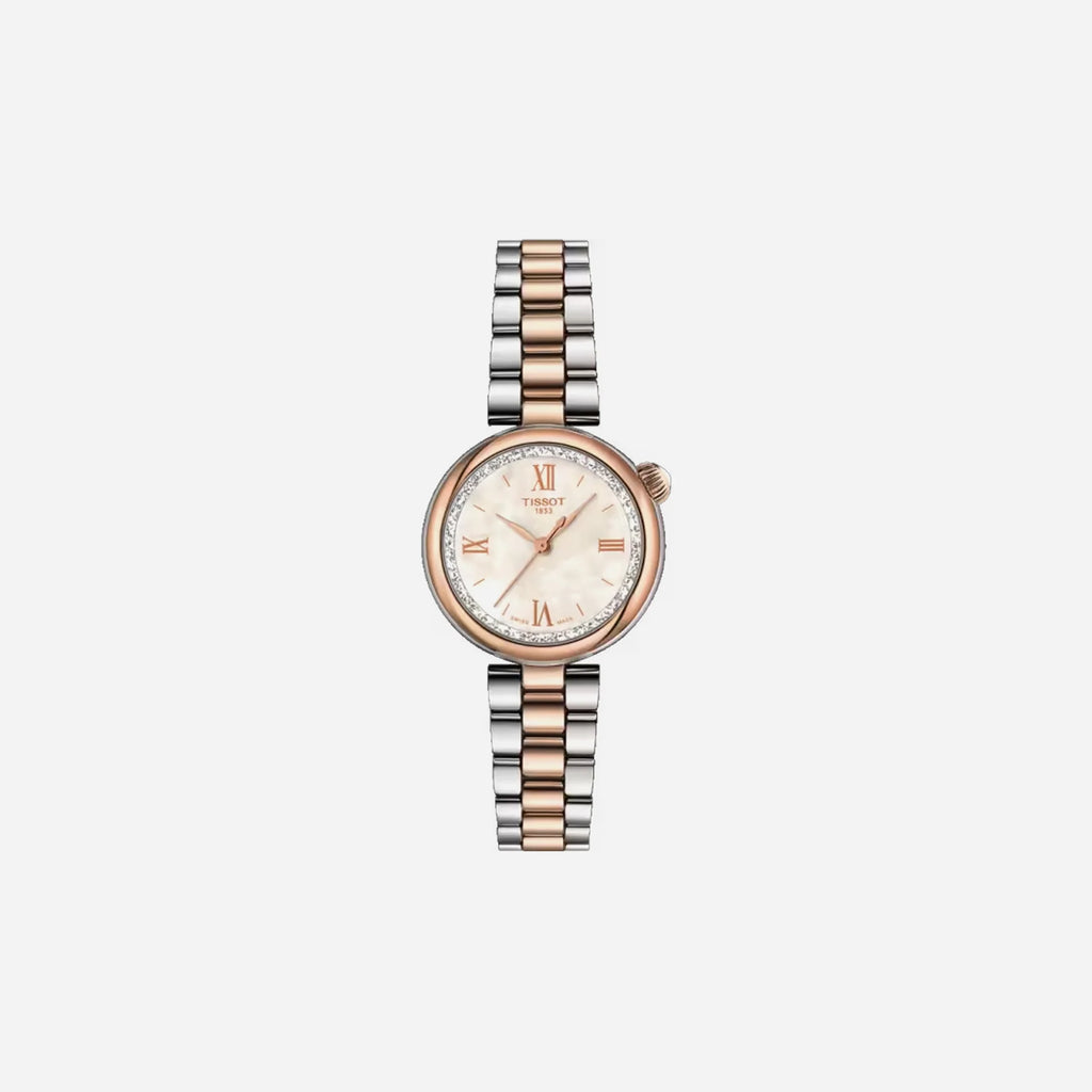 Tissot Desir White Mother-of-Pearl Dial 28mm Two Tone Grey/Rose Gold Stainless Steel Watch