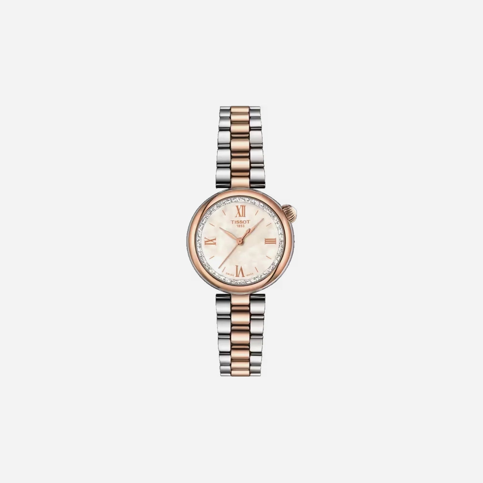 Tissot Desir White Mother-of-Pearl Dial 28mm Two Tone Grey/Rose Gold Stainless Steel Watch