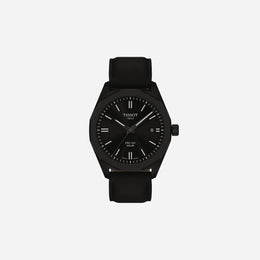 Tissot PRC 100 Solar Quartz Black Dial Black Leather Strap Watch 39mm