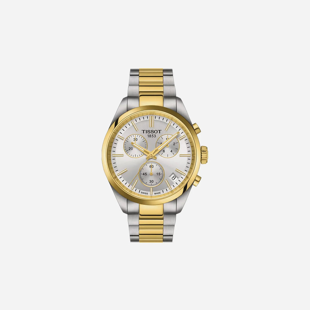 Tissot PR 100 Chronograph Silver Dial Grey & Yellow Gold PVD Stainless Steel Quartz Watch