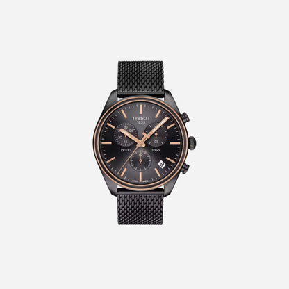 Tissot PR 100 Chronograph Black Dial Two-Tone Bracelet 41mm