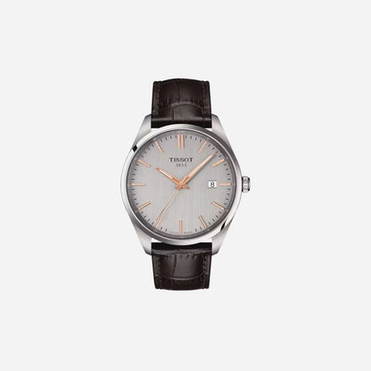 Tissot PR 100 Quartz Silver Dial 40mm Brown Leather Strap Watch