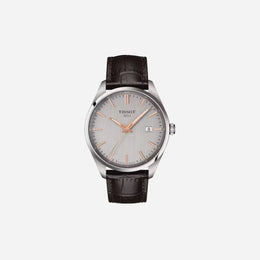 Tissot PR 100 Quartz Silver Dial 40mm Brown Leather Strap Watch