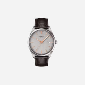 Tissot PR 100 Quartz Silver Dial 40mm Brown Leather Strap Watch
