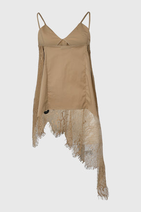 ASYMMETRIC V CUT CAMI W/ LACE OVERLAY