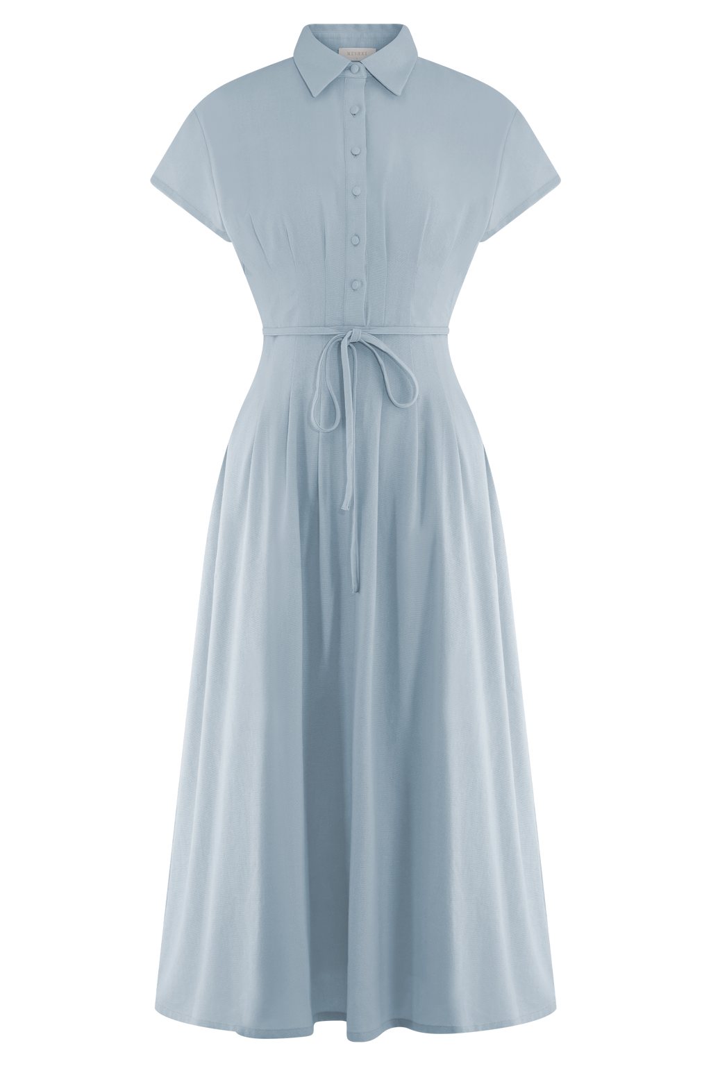 Aysha Buttoned Linen Midi Dress - Cornflower Blue