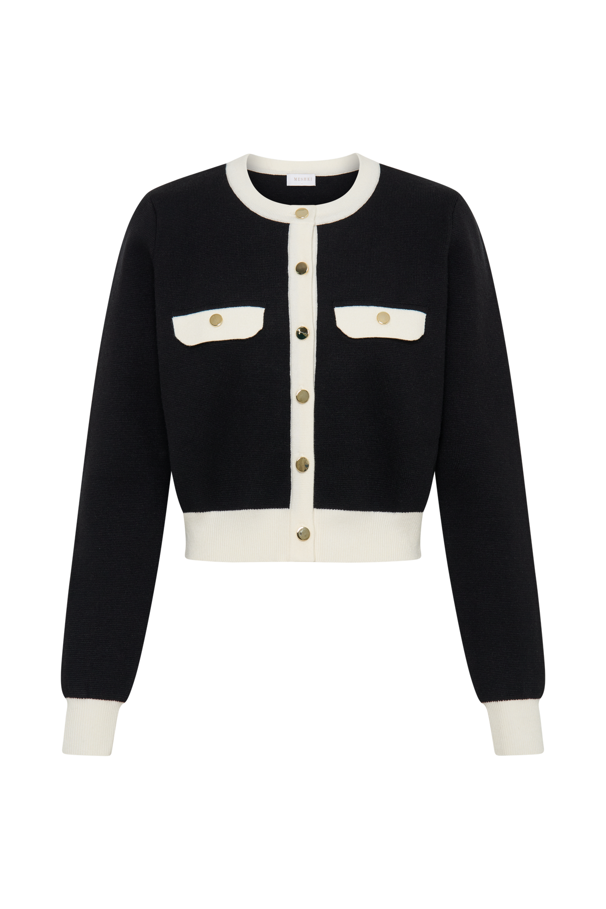 Tabitha Contrast Knit Cardigan - Black