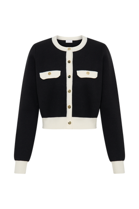 Tabitha Contrast Knit Cardigan - Black