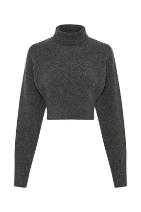 Darius Turtleneck Knit Crop Top - Charcoal Marle