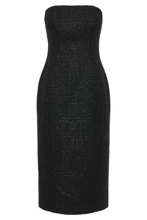 Monet Tweed Strapless Midi Dress - Black