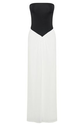 Ruby Strapless Slinky Maxi Dress - Black/White