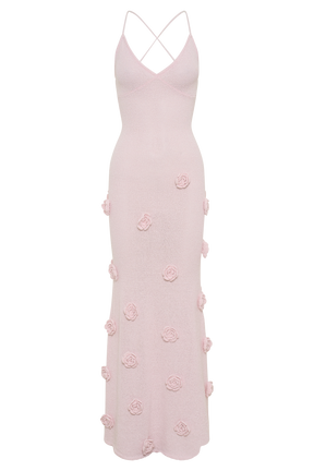 Suki Knit Maxi Dress With Flowers - Baby Pink