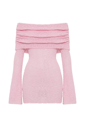 Marisol Off Shoulder Boucle Mini Dress - Baby Pink