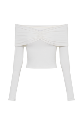 Prue Ruched Off Shoulder Long Sleeve Top - White