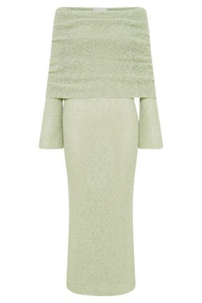 Marisol Off Shoulder Boucle Maxi Dress - Pastel Green