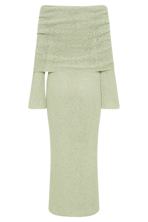 Marisol Off Shoulder Boucle Maxi Dress - Pastel Green