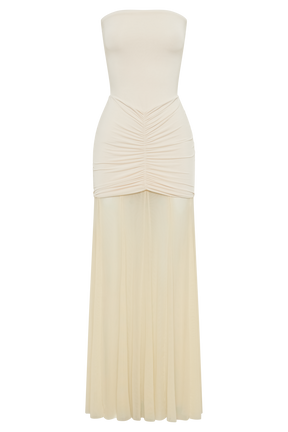 Caspian Slinky And Mesh Off Shoulder Maxi Dress - Ivory