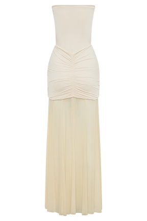 Caspian Slinky And Mesh Off Shoulder Maxi Dress - Ivory