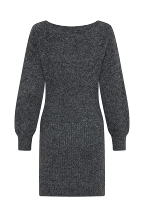 Rafferty Boat Neck Knit Mini Dress - Charcoal Marle