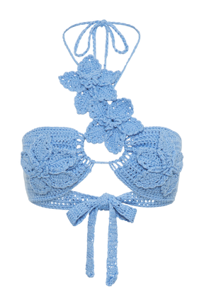 River Floral Crochet Bikini Top - Cornflower Blue