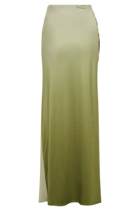 Bronwyn Slinky Ruched Maxi Skirt With Split - Ombre Vintage Olive